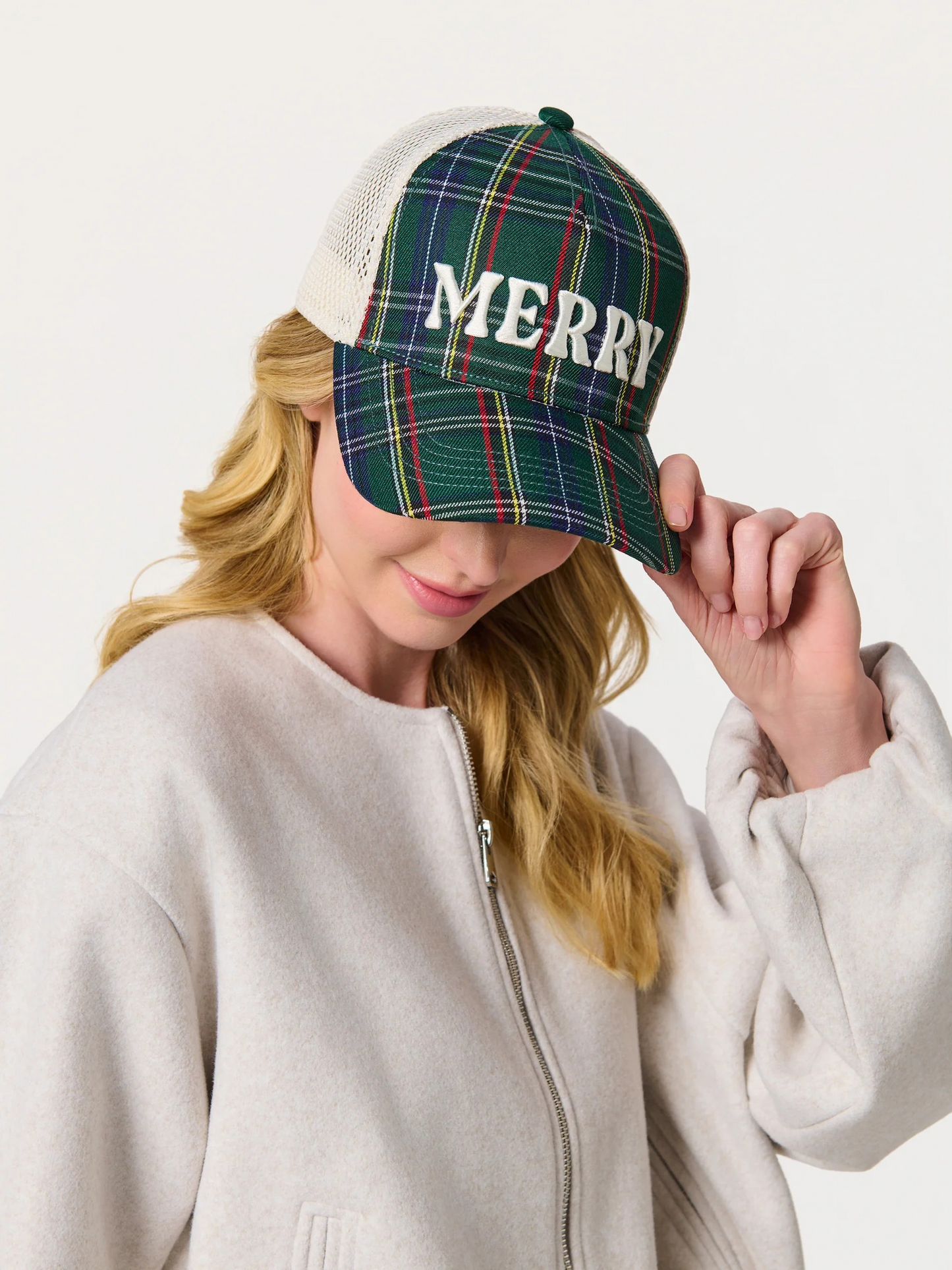 "Merry" Tartan Edit Trucker Hat | Shiraleah