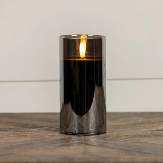 6" Black Glass Flame Candle