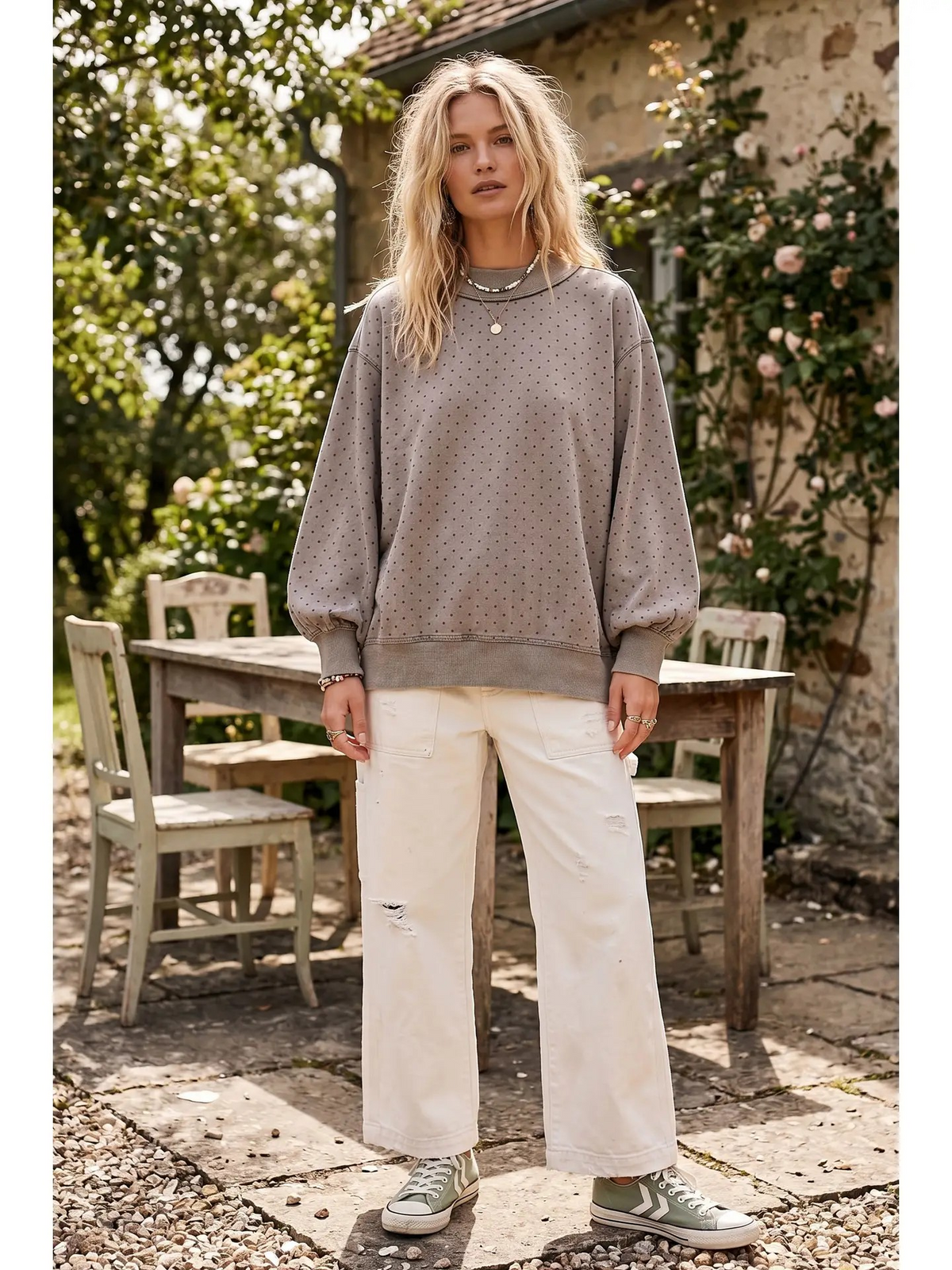 Oversized Vintage Dot Sweatshirt