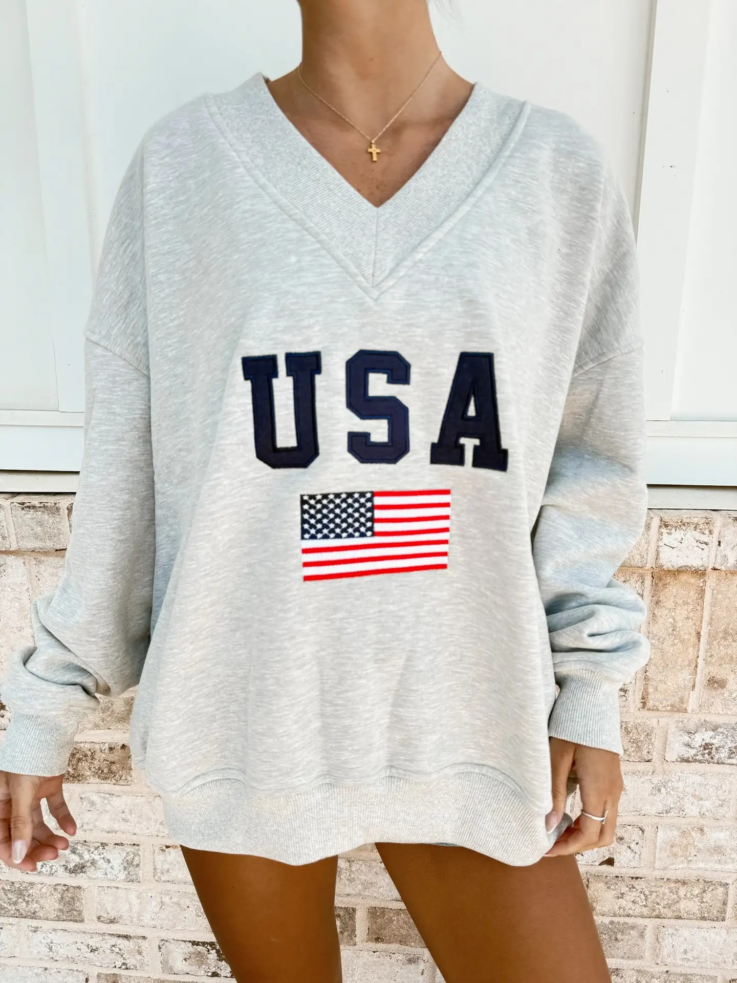 Afternoon Grey USA Sweatshirt | V Neck