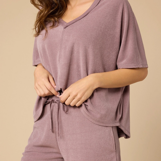 Terry Relaxed V-Neck Short Set in Plum | Softies