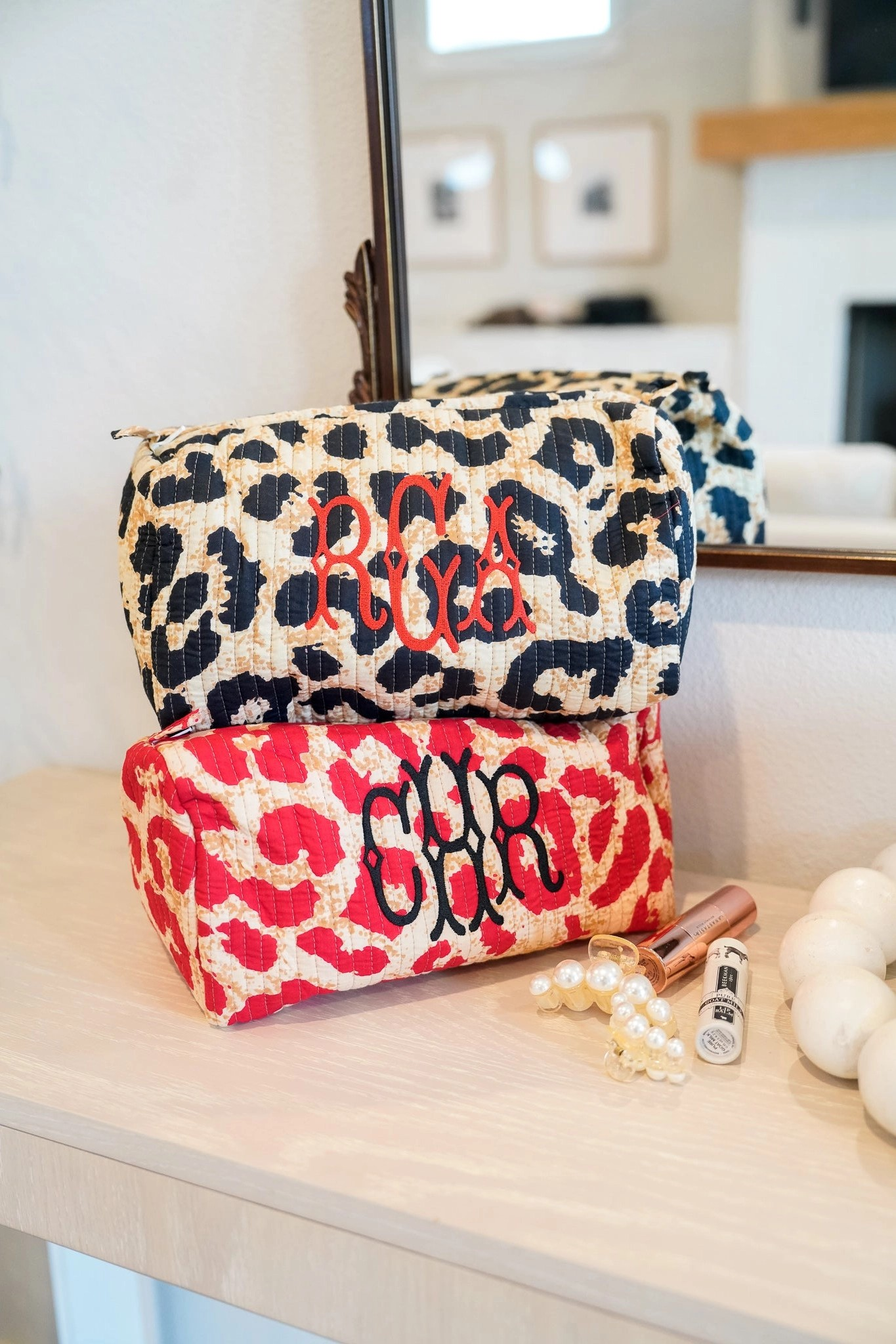 Quilted leopard Makeup Bag | Red