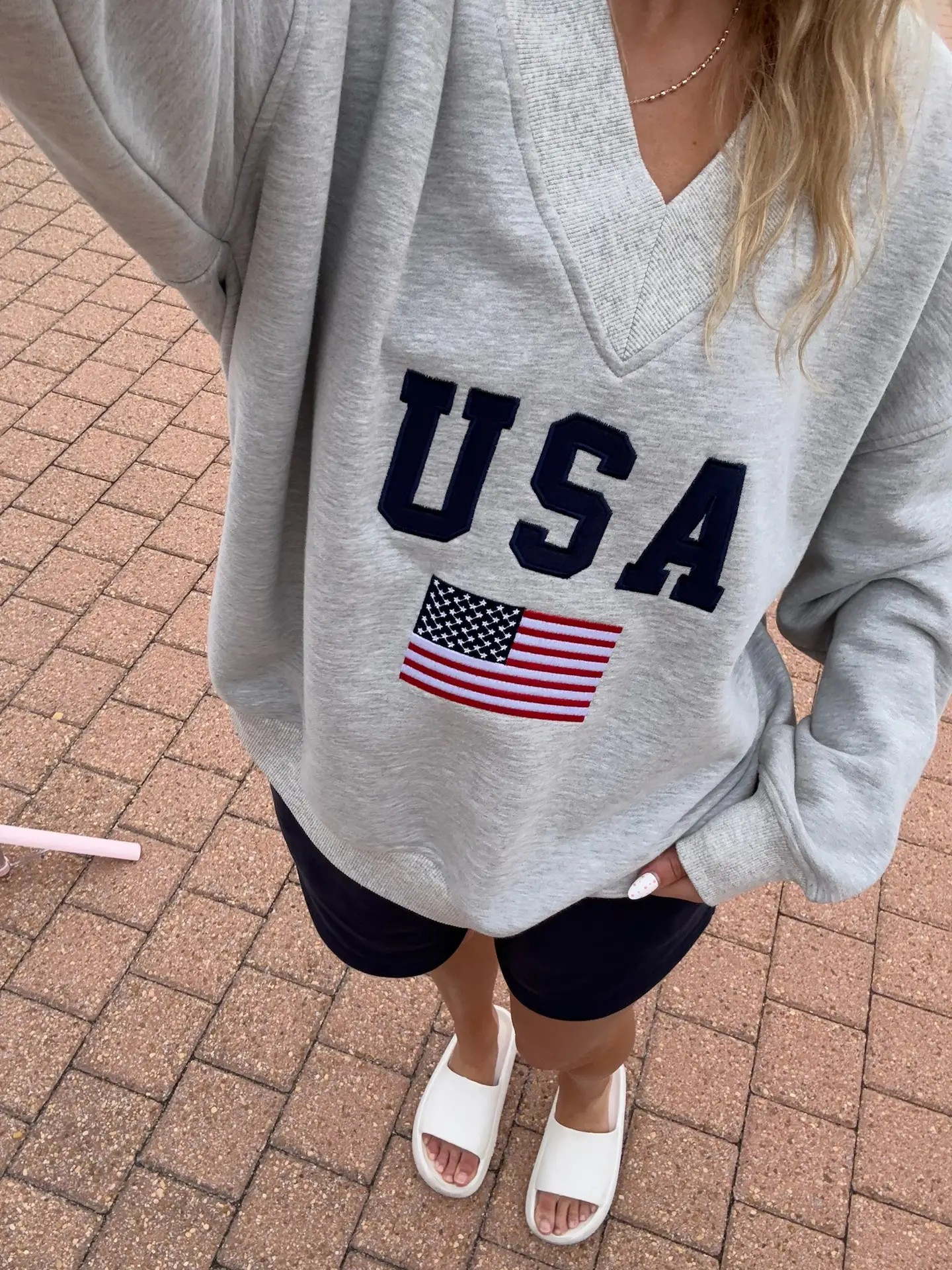 Afternoon Grey USA Sweatshirt | V Neck