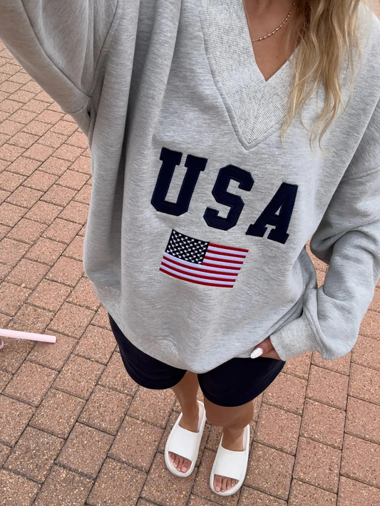 Afternoon Grey USA Sweatshirt | V Neck
