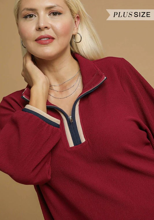 Scarlet Half Zip Pullover | Curvy