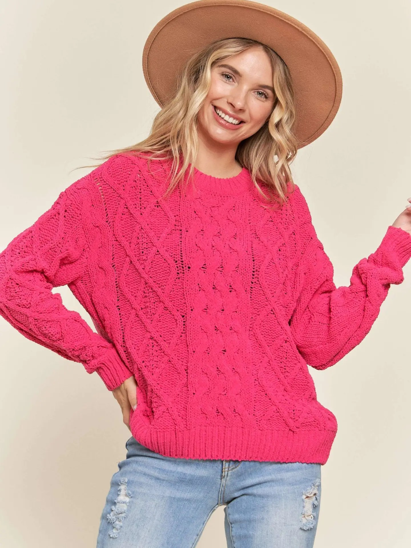 Cable Knit Crew Neck Sweater